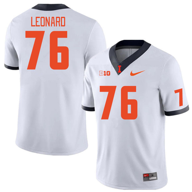 Men #76 Clayton Leonard Illinois Fighting Illini College Football Jerseys Stitched Sale-White